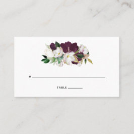 Cartão De Lugar Veludo de Pluma Escura e Floral Branco