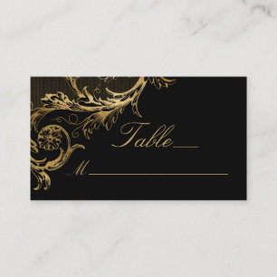 Cartão De Lugar Vintage Black Floral Dourado Casamento com Script