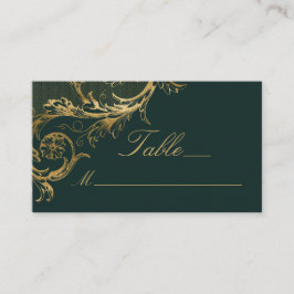 Cartão De Lugar Vintage Green Floral Dourado Casamento de Script d