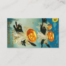 Vintage Halloween Pumpkin Fantasmas e Gatos Negros