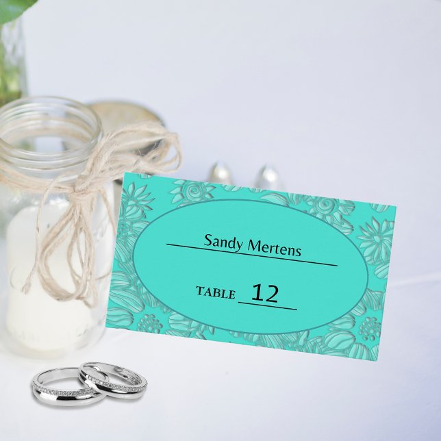 Cartão De Lugar Visitas no Casamento Turquesa e Oval (Daisies in Turquoise & Oval Wedding Place Card)