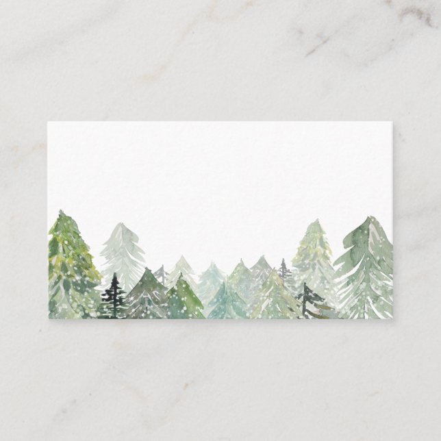 Cartão De Lugar Watercolor Snowy Evergreen Forest Winter (Frente)
