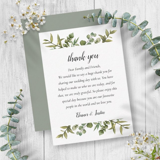 Cartão De Lugar Woodland Eucalyptus Greenery Casamento Obrigado (Woodland Eucalyptus Greenery Wedding Thank You Place Card)