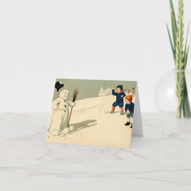 Cartão de Luta de Neve Vintage (Frente)