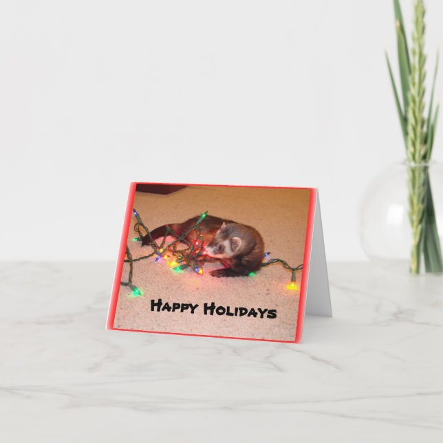 Cartão de Luzes de Natal Ferret (Frente)