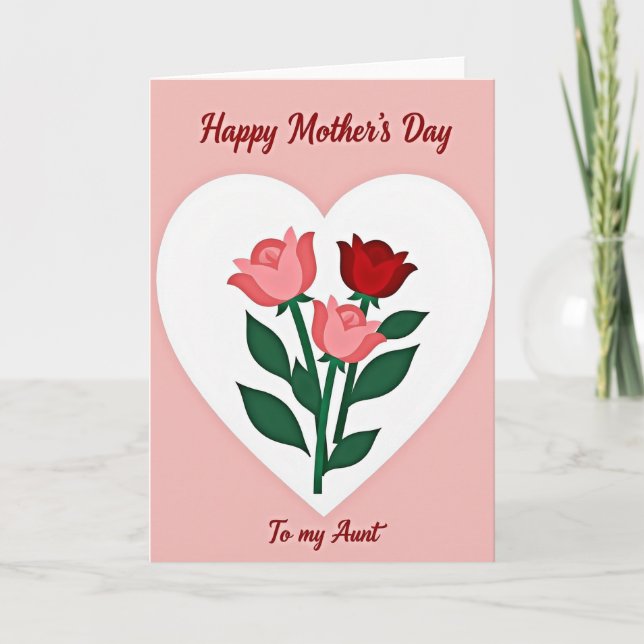 Cartão de Mãe Coração Rosa Corado (Frente)