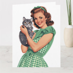 CARTÃO DE MÃE DE ANIVERSÁRIO DE MÃE DE GATO RETRO