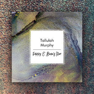 Cartão de Mãe de Arte Líquida Azul e Dourada do ab