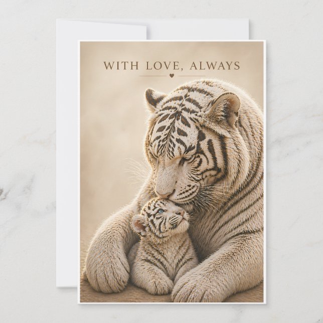 Cartão de Mãe e Filhote de Tigre Branco - Com Amor (Frente)
