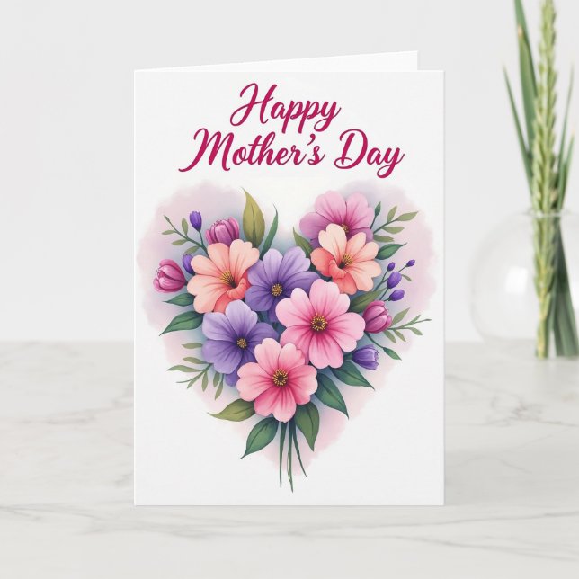 Cartão de Mãe Floral de Coração (Frente)