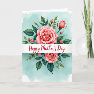 Cartão de Mães com Aquarela de Rosa