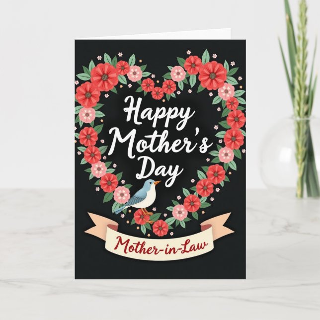 Cartão de Mães Coração Floral (Frente)