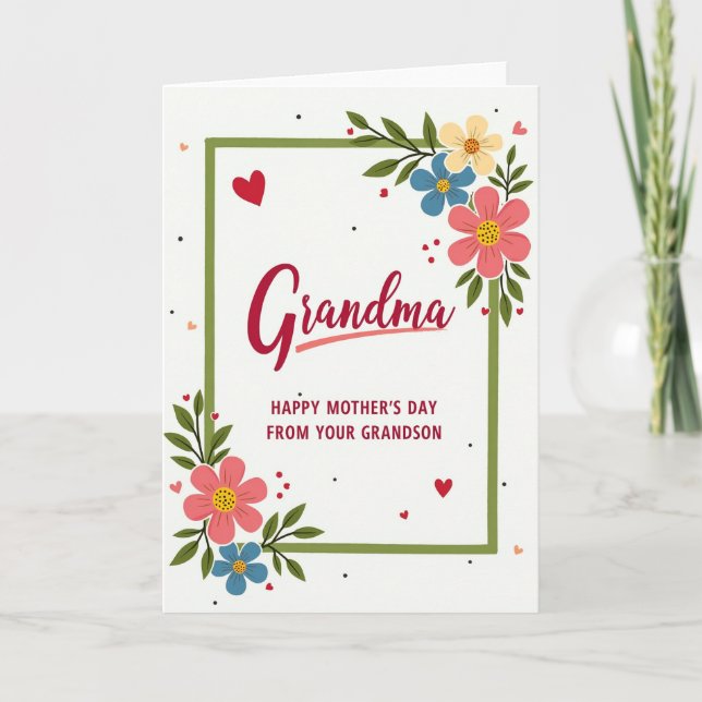 Cartão de Mães de Borda Verde Floral (Frente)