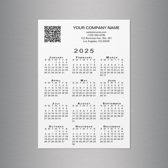 Cartão de Magneta de Calendário do Código QR de Em (Custom Business QR Code 2025 Calendar Magnet Card in situ)