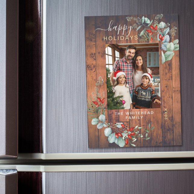 Cartão de Magneta de Feriado de Cereja Russo Botân (You will love these beautiful Christmas cards! They feature botanical watercolor pine and berries.)