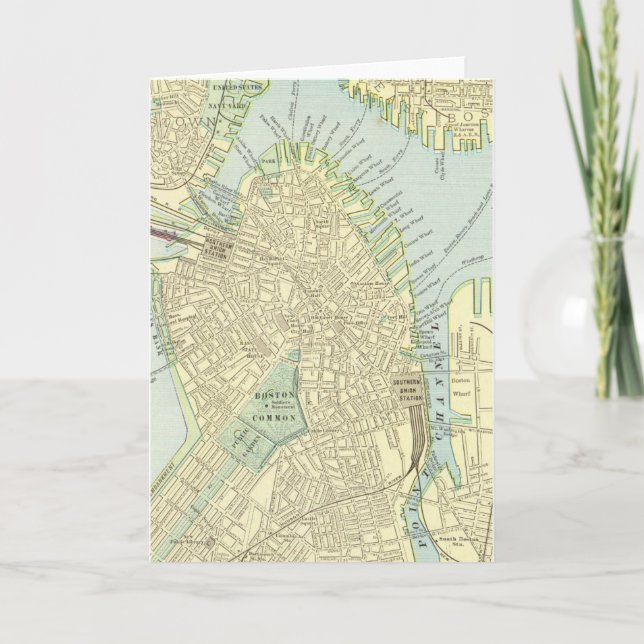 Cartão de Mapa Antigo de Boston (Frente)