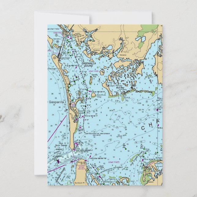 Cartão de Mapa Antigo de Charlotte Harbor Flórida (Frente)
