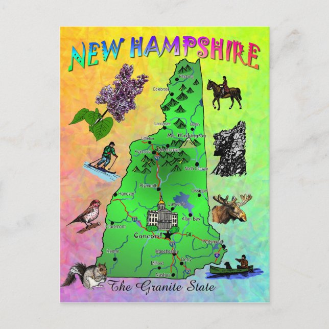 Cartão de mapa do Estado de New Hampshire (Frente)