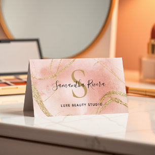 Cartão de Mármore Rosa Personalizado com Brilho Do
