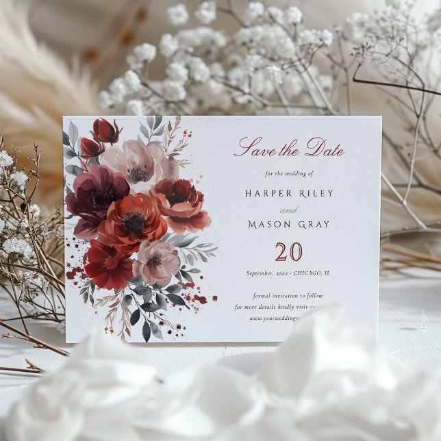 Cartão de Marsala Elegance Save the Date (Criador carregado)
