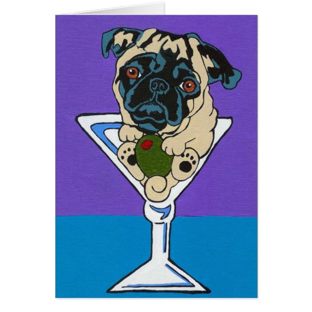 Cartão de Martini do Pug da jovem corça (Frente)