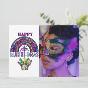 Cartão de Máscara e Arco-íris de Mardi Gras