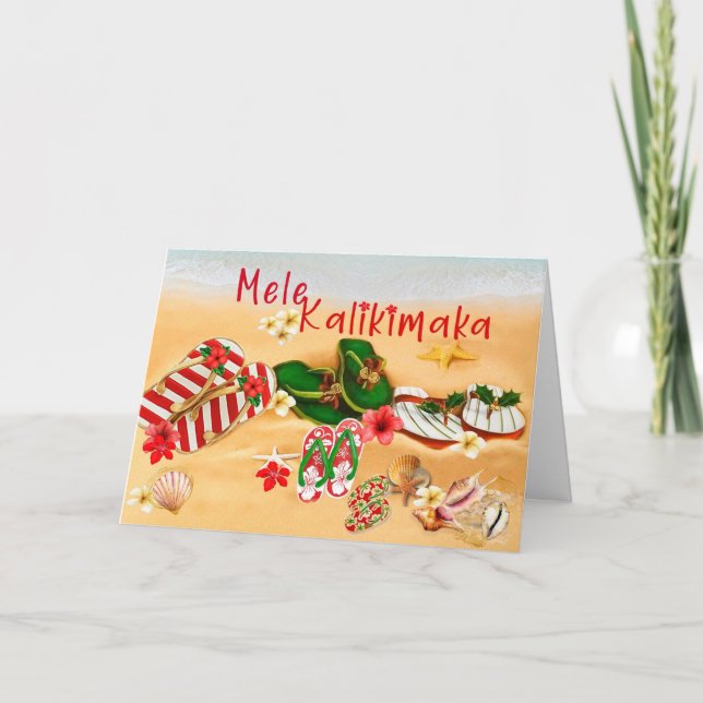 Cartão de Mele Kalikimaka de Chinelo Havaiano (Frente)