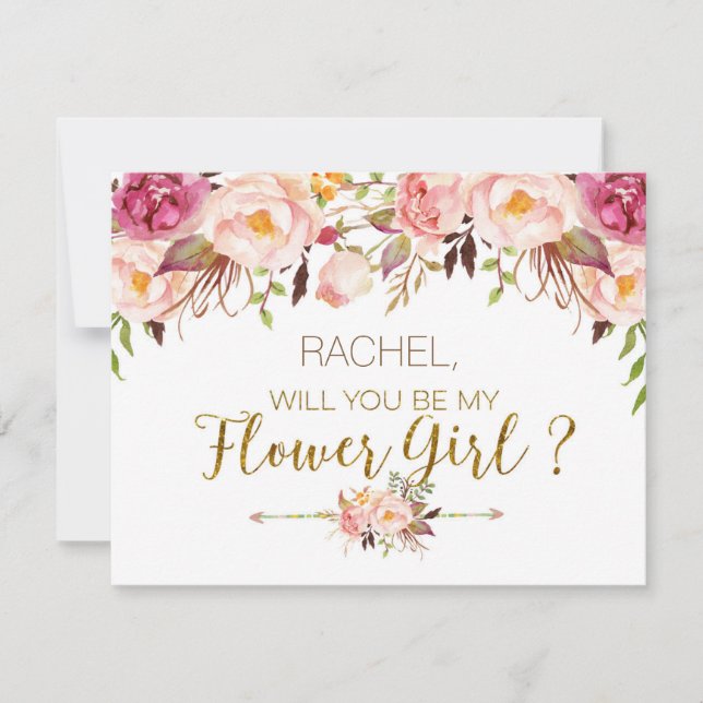 Cartão de Menina das Flores Floral de Primavera (Frente)