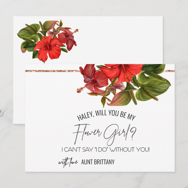 Cartão de Menina de Flores da Brisa Tropical (Frente/Verso)