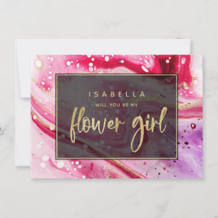 Cartão de Menina de Flores de Mármore Vermelho