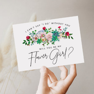 Cartão de Menina de Flores Florais Suculentas