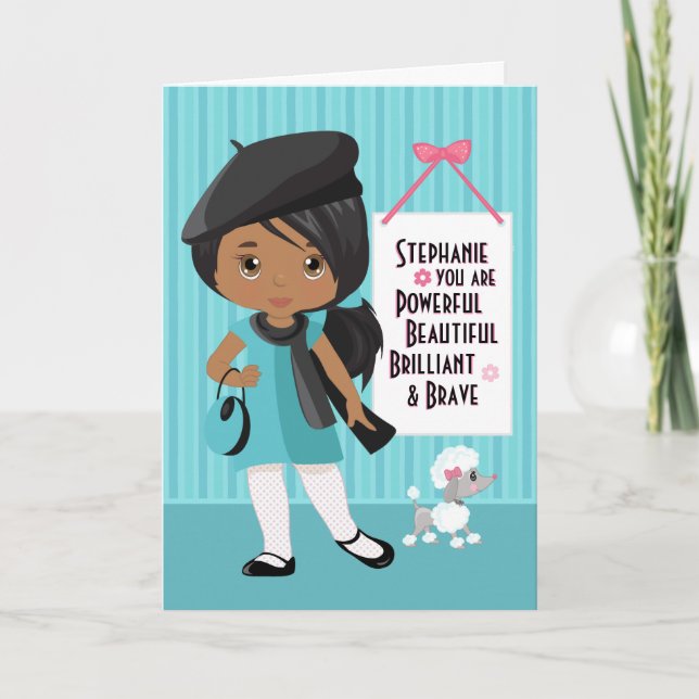 Cartão de Menina Multicultural Bonita e Corajosa (Frente)