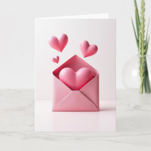 Cartão de Mensagem de Amor com Corações Rosas