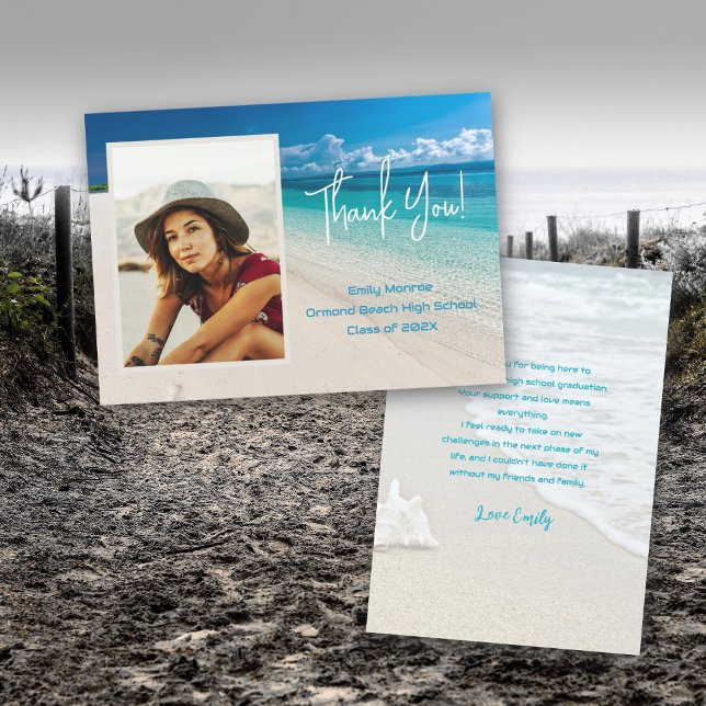 Cartão de Mensagem de Formando de Praia Obrigado (Criador carregado)