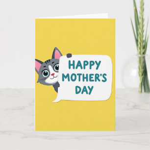 Cartão de Mensagem do Dia das Mães com Gato Cinza