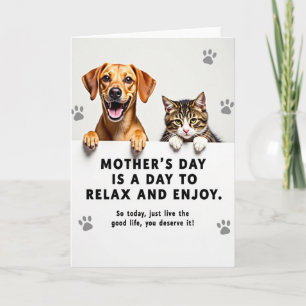 Cartão de Mensagem do Dia das Mães com Gato e Cach