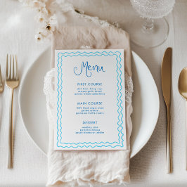 Cartão de Menu Azul Espelhado à Mão Whimsical