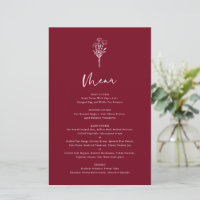 Cartão de Menu Boho Botanicals Burgundy