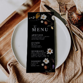 Cartão de Menu Boho Flor Silvestre Preto