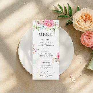 Cartão de Menu Boho Floral Dusty Rosa