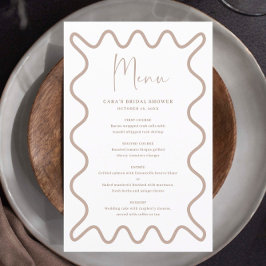 Cartão de menu Borda Onda Beige Taupe com nome