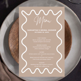 Cartão de menu Borda Onda Beige Taupe com nome