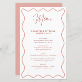 Cartão de menu Borda ondulada rosa e branca