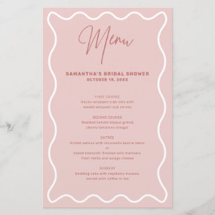 Cartão de menu Borda ondulada rosa e branca com no