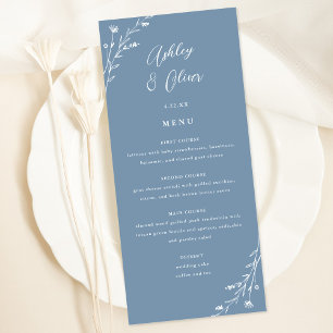 Cartão de Menu Botânico Rustic Dusty Blue