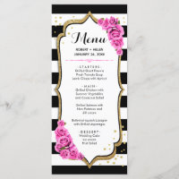 Cartão de Menu Branco Preto Rosa Dourado