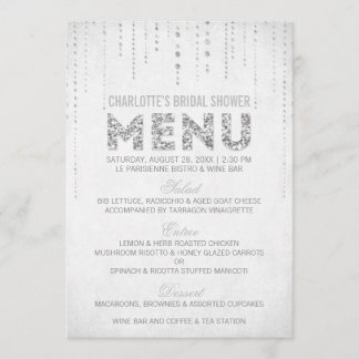Cartão de Menu Brilho Prata