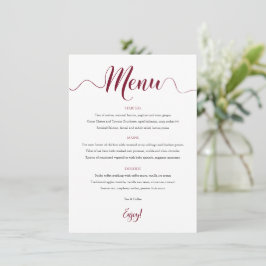 Cartão de Menu Burgundy Wedding 5x7