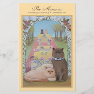 Cartão de Menu Casamento Amarelo Casal Gato