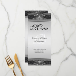 Cartão de Menu Casamento Barroco Negro Exótico